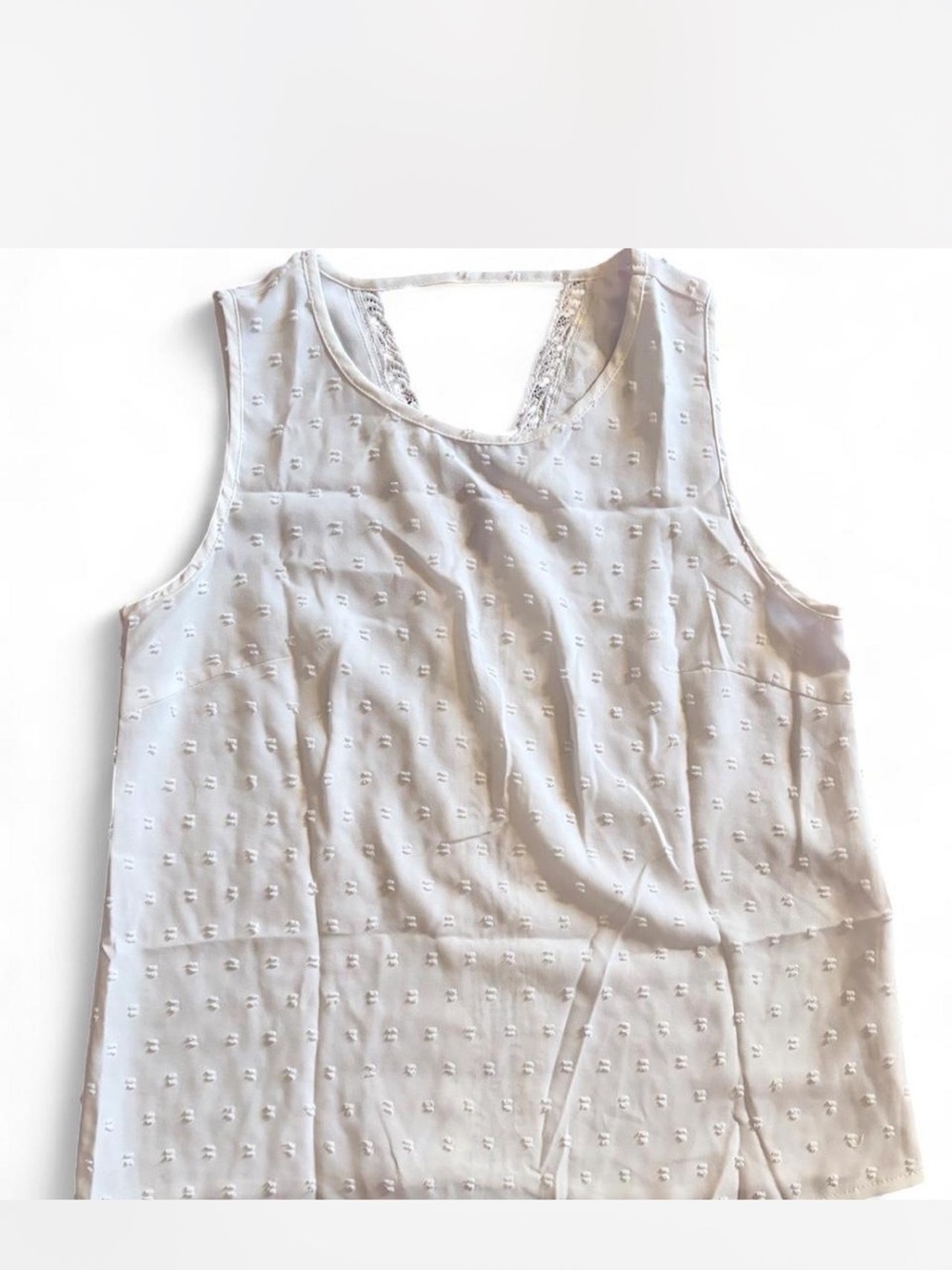 Source Unknown White Textured Dots & Lace Tank Top